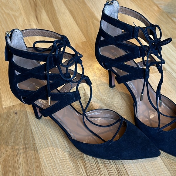 AQUAZZURA FIRENZE "Belgravia" 3" Pumps Lace Up Black Suede  Size 37.5 US7 - Picture 3 of 7